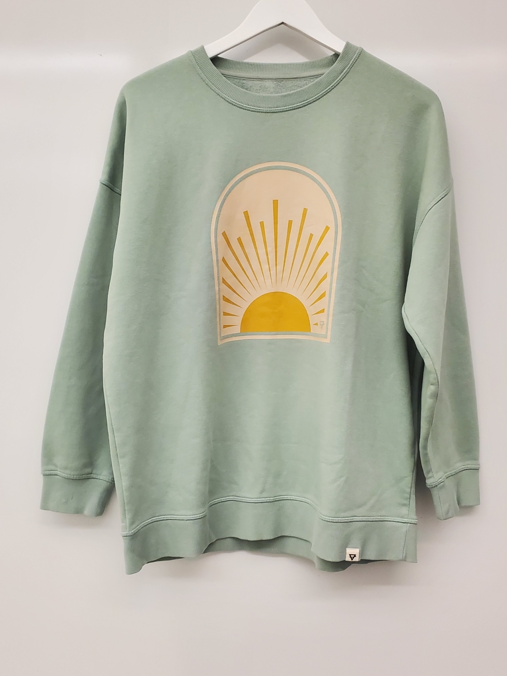 Livi Active Sage Green Crewneck Sweatshirt with Yellow Sun Graphic